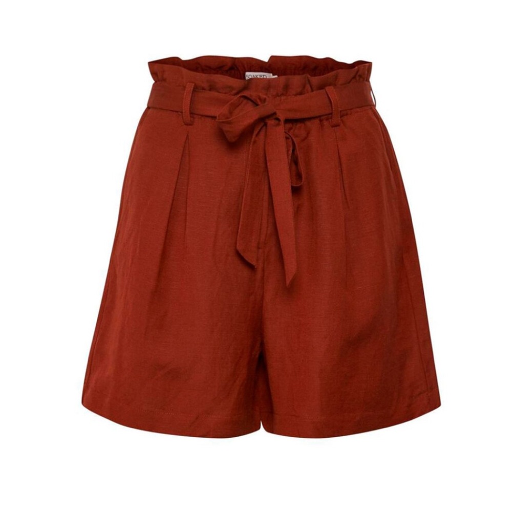 Soaked In Luxury Linen Blend NWT Fayette Paperbag Shorts In Fireback Size XS